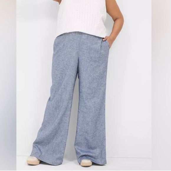 Lane Bryant Pull-On Chambray Linen Straight Leg Pant Blue Plus Size 24 Flowy NWT - Picture 14 of 14